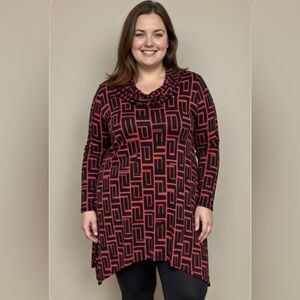 Women's Cato Plus Size Tunic 14W Black Red Geometric